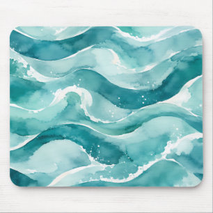 Mousepad Ondas Abstratas de Oceano em Aquarela Turquesa