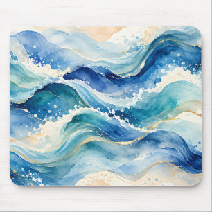 Mousepad Ondas Abstratas do Oceano em Aquarela