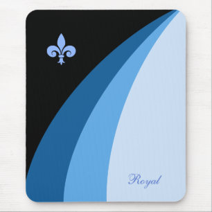 Mousepad Ondas abstratas em tons azuis & flor de lis