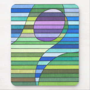 Mousepad Ondas Abstratas Verdes Listradas e Círculo Roxo