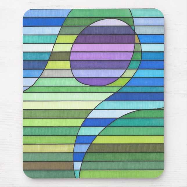 Mousepad Ondas Abstratas Verdes Listradas e Círculo Roxo (Frente)