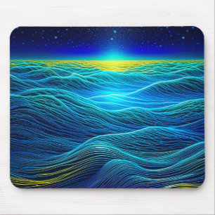 Mousepad Ondas azuis etéreas e Sunset Oceânico