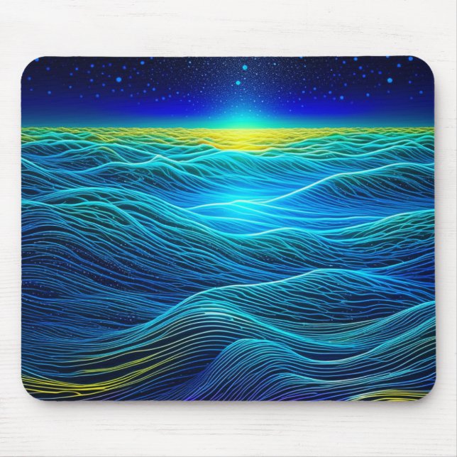 Mousepad Ondas azuis etéreas e Sunset Oceânico (Frente)