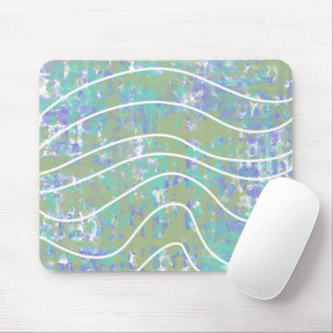 Mousepad Ondas Brancas Abstrato Verde Água-Marinha Roxo Des