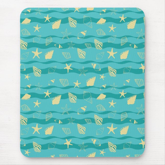 Mousepad Ondas Costeiras e Padrão de Conchas Marinhas (Frente)