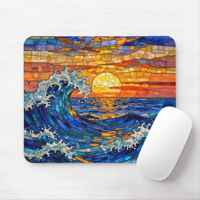 Mousepad Ondas Costeiras Oceânicas Pôr do Sol   (Com mouse)