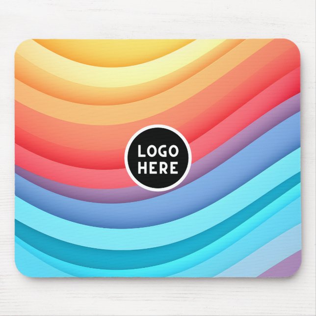 Mousepad Ondas de Arco-Íris Abstratas Modernas com seu Logo (Frente)
