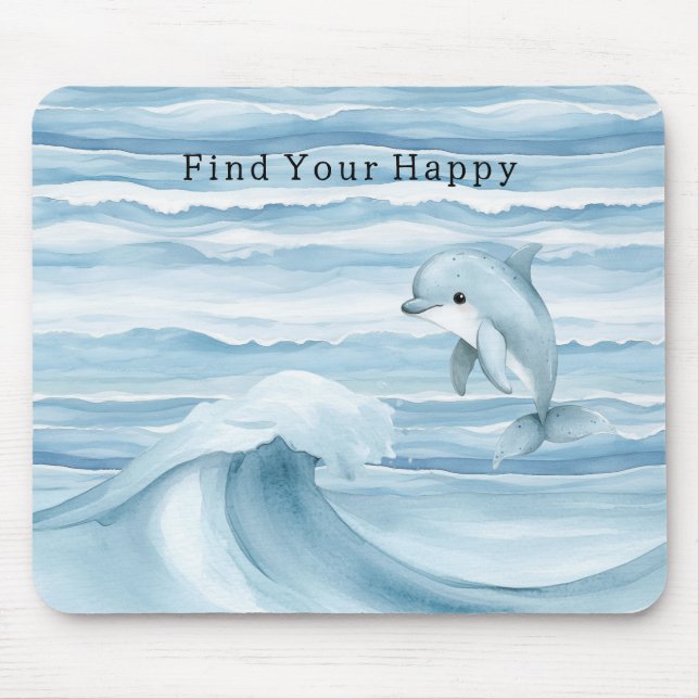 Mousepad Ondas de Golfinho do Oceano Azul Feliz (Frente)