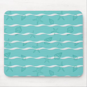 Mousepad Ondas de Oceano Azul Turquesa Claro e Conchas Mari