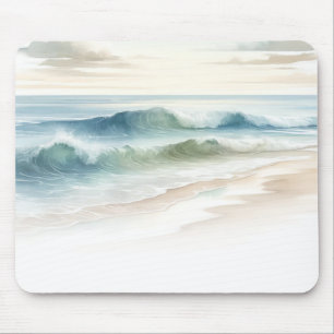 Mousepad Ondas de praia em aquarela rústico costeiro