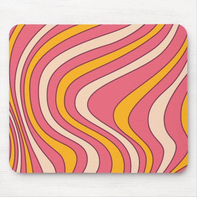 Mousepad Ondas do estilo retrô cor-de-rosa e laranja (Frente)