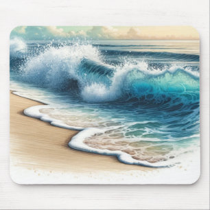 Mousepad Ondas do Oceano em Colisão Praia Costeira Rústica