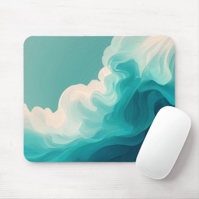 Mousepad Ondas Fluídas Abstratas em Azul e Branco (Com mouse)