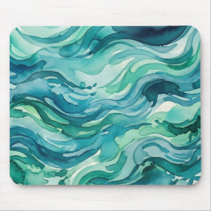 Mousepad Ondas Oceânicas em Aguarela Azul Verde