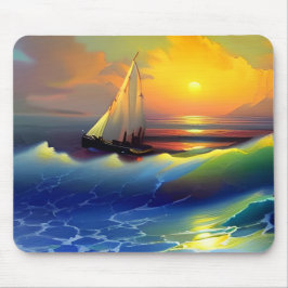 Mousepad Ondas oceânicas, veleiro e reflexo solar