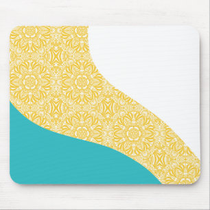 Mousepad Ondas Simples - Turquesa de Padrão Floral e Amarel