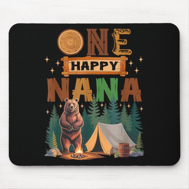 Mousepad One Happy Nana Camper 1st Birthday Camng Bear  (Frente)