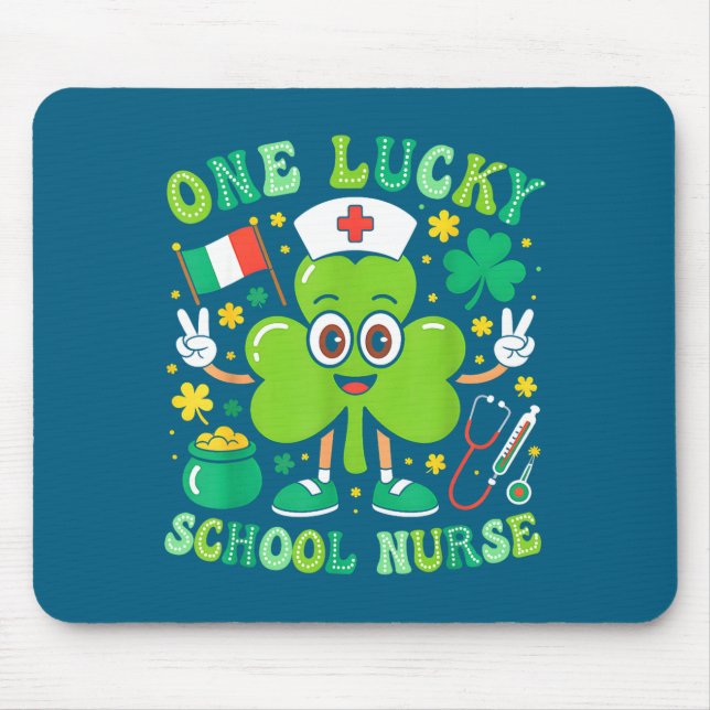 Mousepad One Lucky School Nurse St Patrick's Day Shamrock I (Frente)