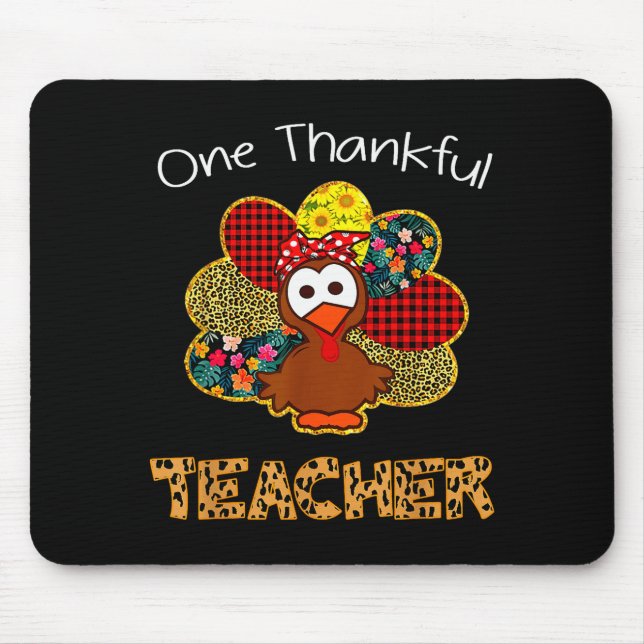 Mousepad One Thankful Teacher Shirt Funny Cute Turkey Thank (Frente)
