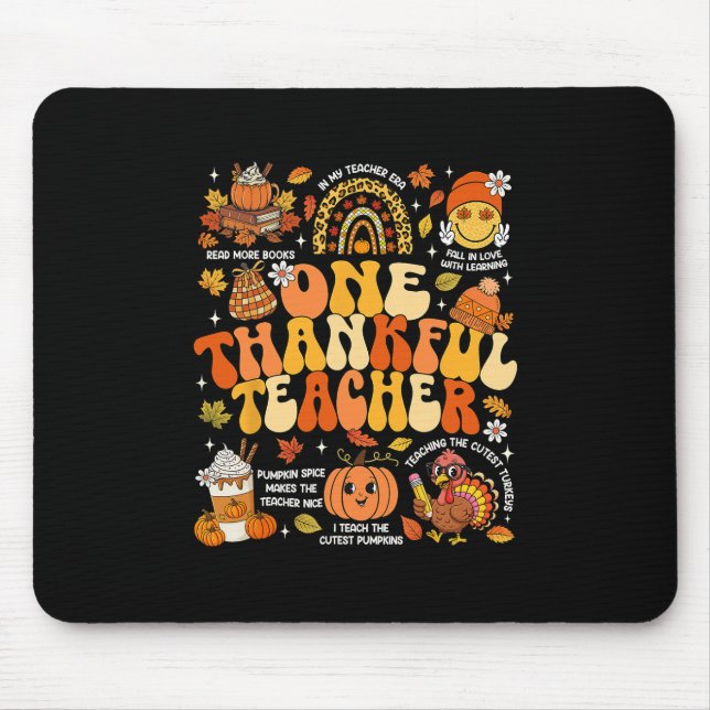 Mousepad One Thankful Teacher Thanksgiving Groovy Fall Autu (Frente)