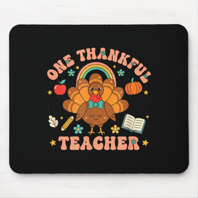 Mousepad One Thankful Teacher Thanksgiving Turkey Cute Penc (Frente)
