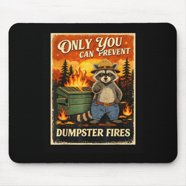 Mousepad Only you can prevent dumpster fires funny raccoon  (Frente)