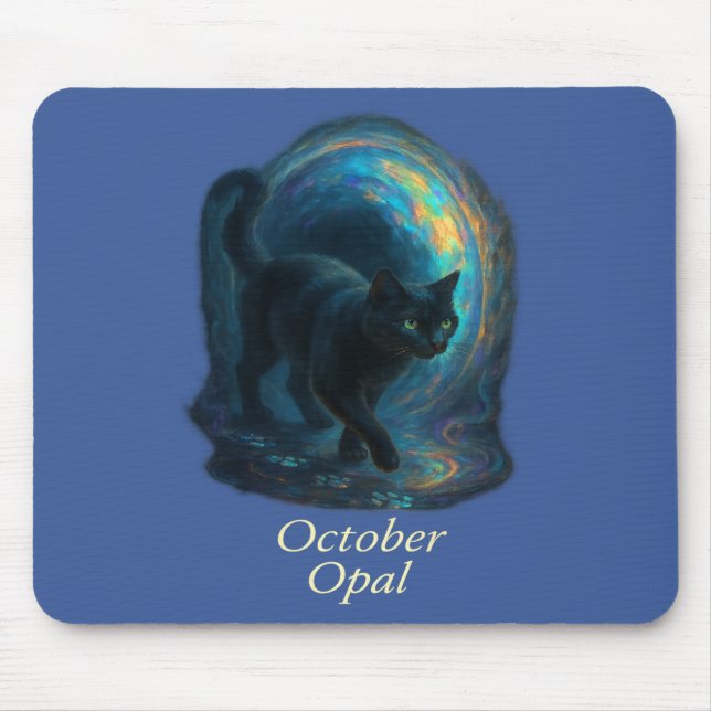 Mousepad Opal de outubro - Gato Negro e Portal Iridescente (Frente)