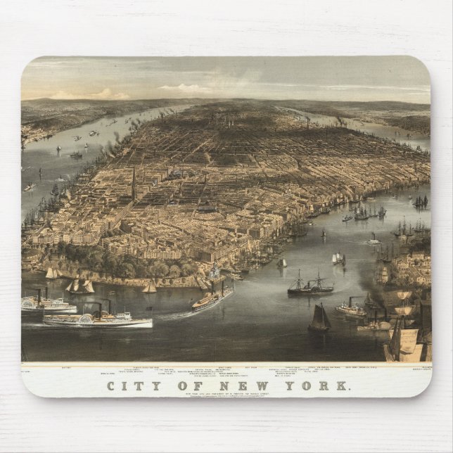 Mousepad Opinião 1856 de olho de pássaros da Nova Iorque NY (Frente)