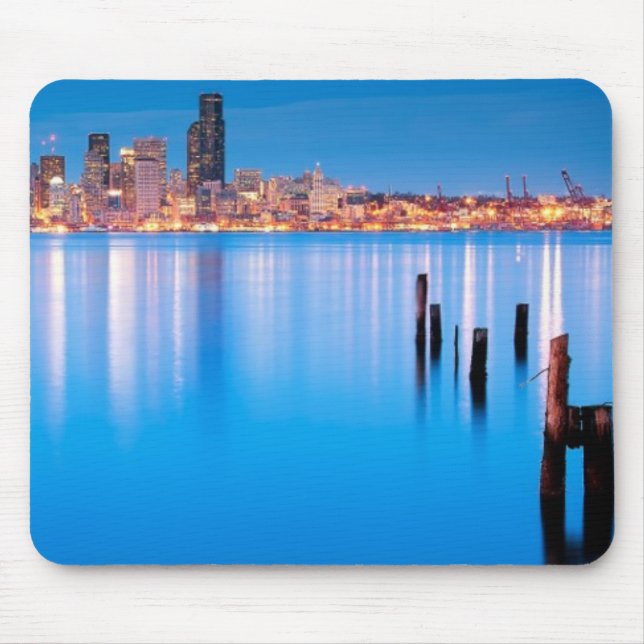 Mousepad Opinião azul da hora de Seattle do centro (Frente)