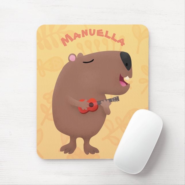 Mousepad Óptica desenho animado de capybara ukulele (Com mouse)