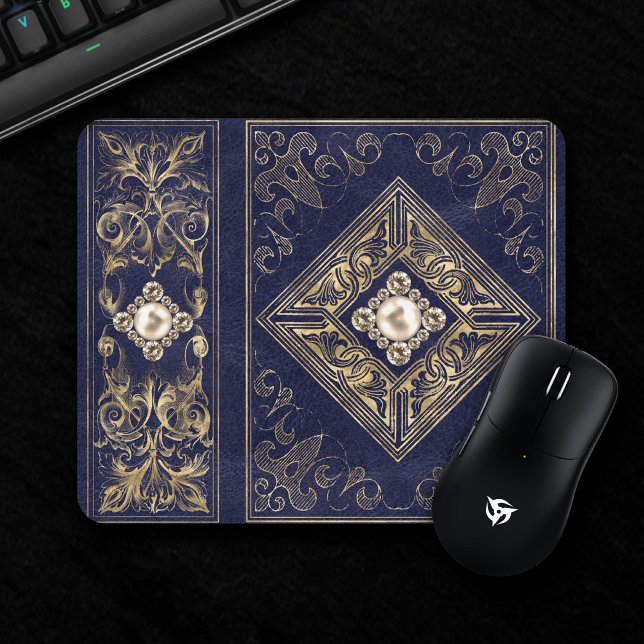 Mousepad Opulência Azul e Dourada | Emblema de Ornamentado (Criador carregado)