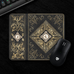 Mousepad Opulsão do ornamentado   Flourado negro e Dourado