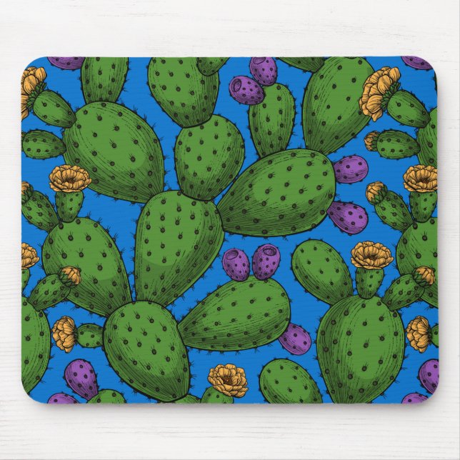Mousepad Opuntia florescente em azul (Frente)