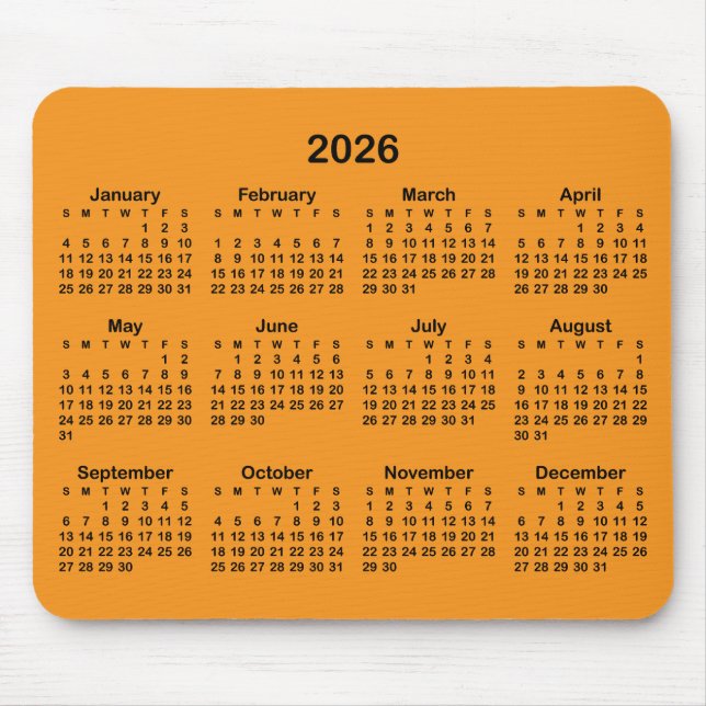Mousepad Orange and Black 2026 Calendar (Frente)