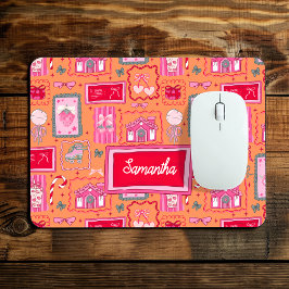 Mousepad Orange Coquette aesthetic girly whimsical pattern 