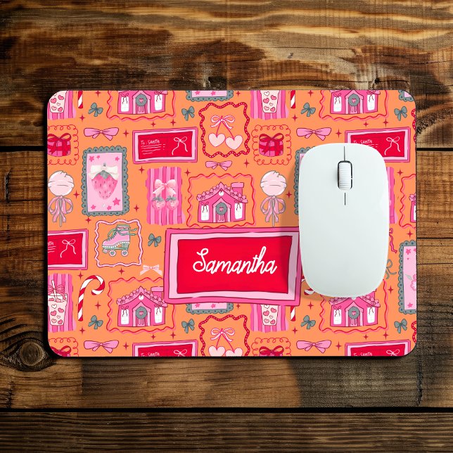 Mousepad Orange Coquette aesthetic girly whimsical pattern  (Criador carregado)