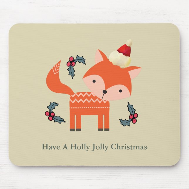Mousepad Orange Fox In Santa Hat Cute Whimsical Christmas (Frente)