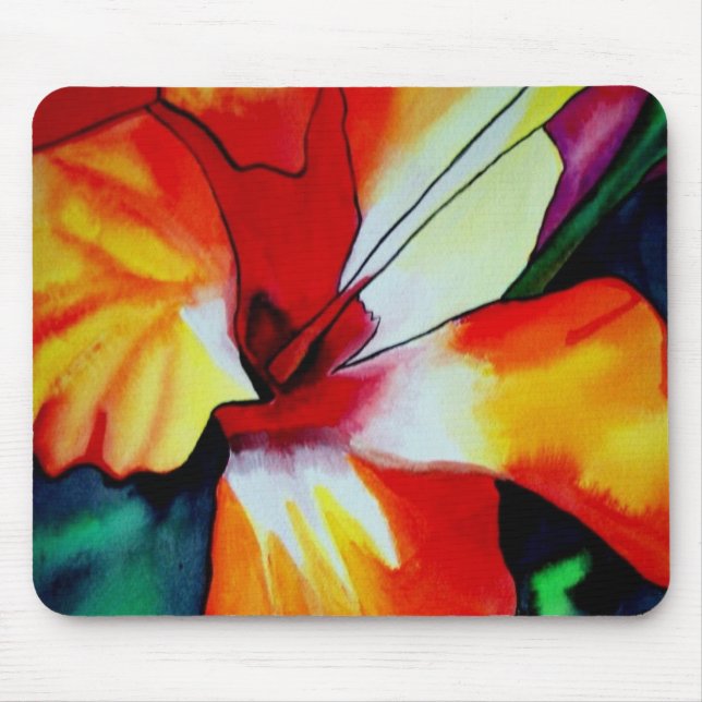 Mousepad Orange Hibiscus flor tropical aquarela (Frente)