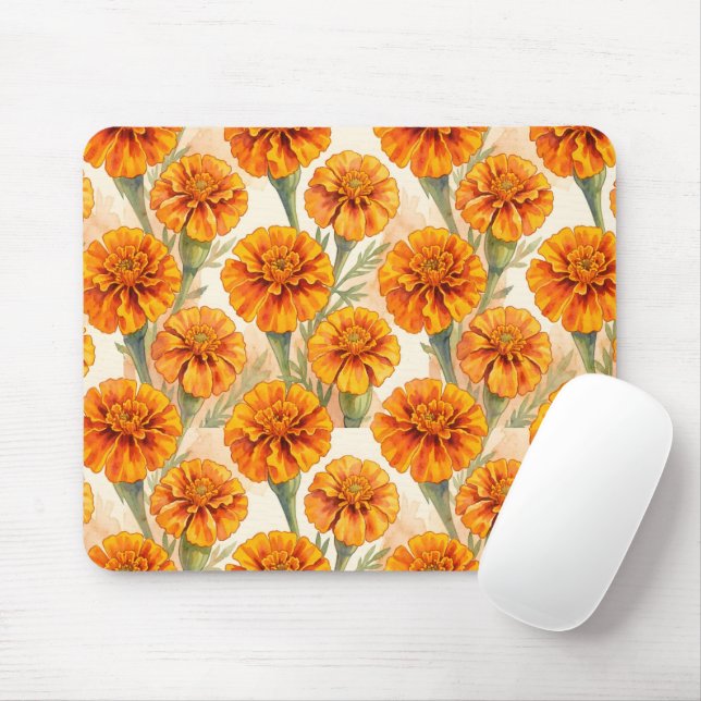 Mousepad Orange marigold flowers pattern (Com mouse)