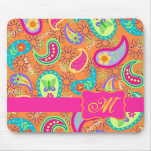 Mousepad Orange Modern Paisley Whimsy Pattern