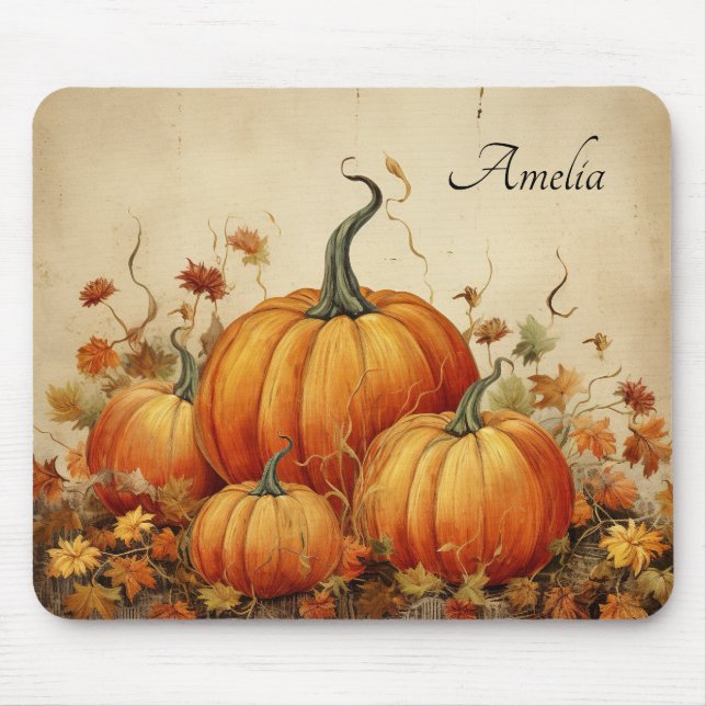 Mousepad Orange Pumpkins Rustic Autumn (Frente)
