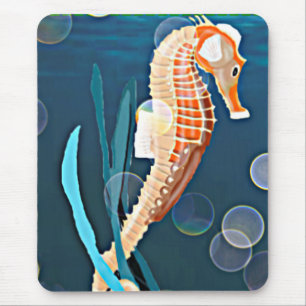 Mousepad Orange Seacavalo contra o mar com bolhas