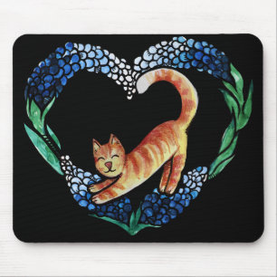 Mousepad Orange Tabby Cat Heart Art Cute texas bluebonnet