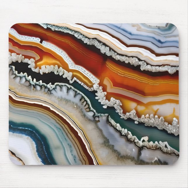 Mousepad Orange Terracotta White Black Agate Geode (Frente)