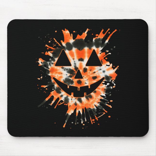 Mousepad Orange Tie Dye Jack O Lantern Face - Hipe Hallowee (Frente)