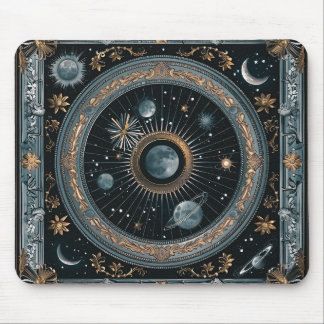Mousepad Órbita Lunar Celestial Dourada com Astral Detalhad