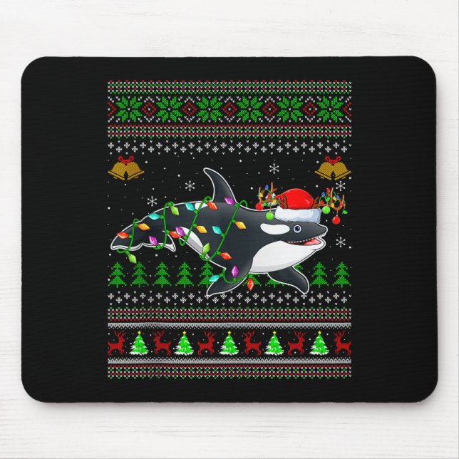 Mousepad Orca Whale Ugly Christmas Sweaters Santa Sea Anima (Frente)
