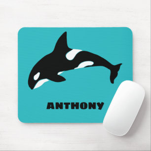 Mousepad Orcas Killer Whales Teal Blue Personalizado