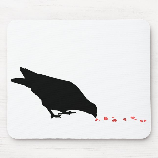 Mousepad ordem de pecking. blackbird e corações vermelhos. (Frente)