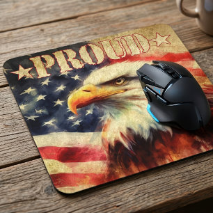 Mousepad Orgulhoso americano. Bald Eagle e Bandeira dos Est